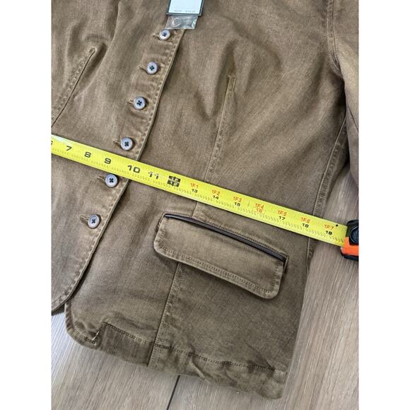 Ralph Lauren RLR Stretch Denim Jacket Camel SZ 16 Sheep Leather Trim Mandarin - Picture 12 of 16